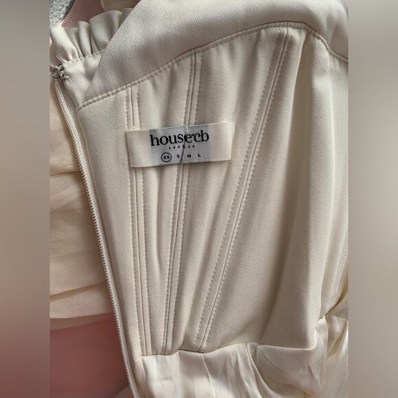 HOUSE OF CB Beau White Ivory Draped Corset Bustier Dreamy Flowy Chiffon Dress - Picture 15 of 16